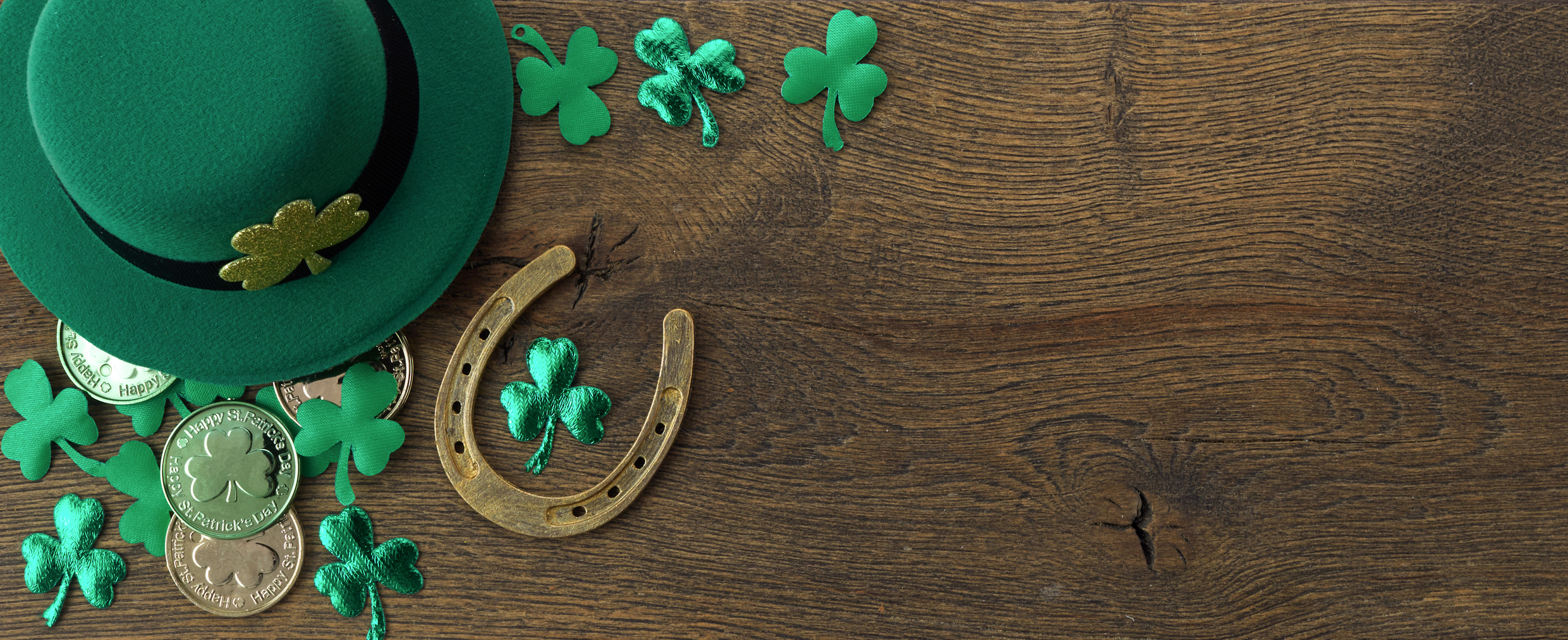 Saint Patrick's Day Decorations on Wooden Background